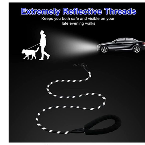 NEW 5FT Heavy Duty Dog Leash Padded Handle and Highly Reflective Threads Black - Picture 5 of 7